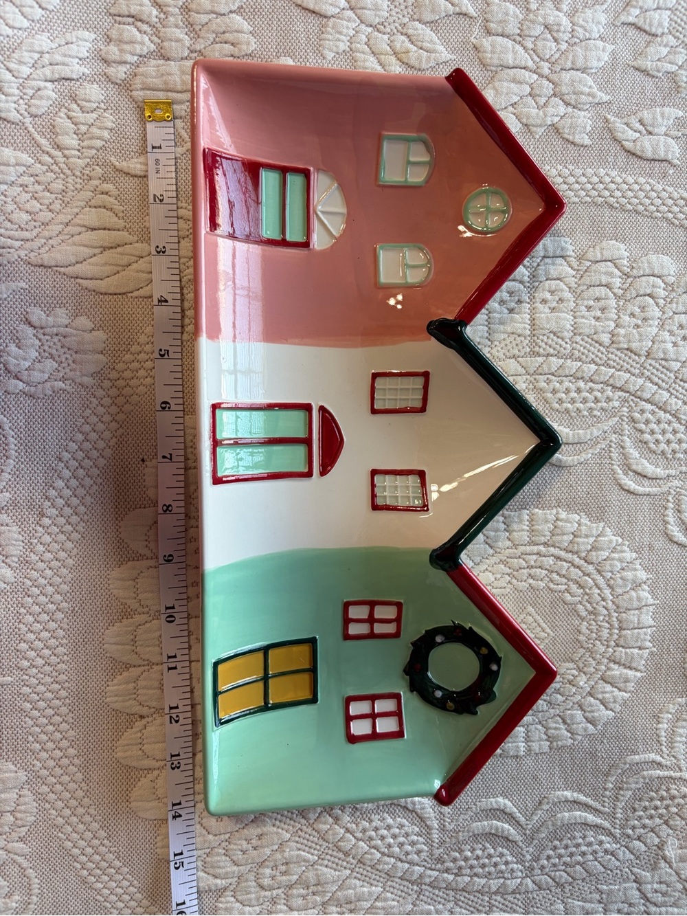 NWOT Holiday Ceramic Village House Trinket Dish serving tray hostess gift party